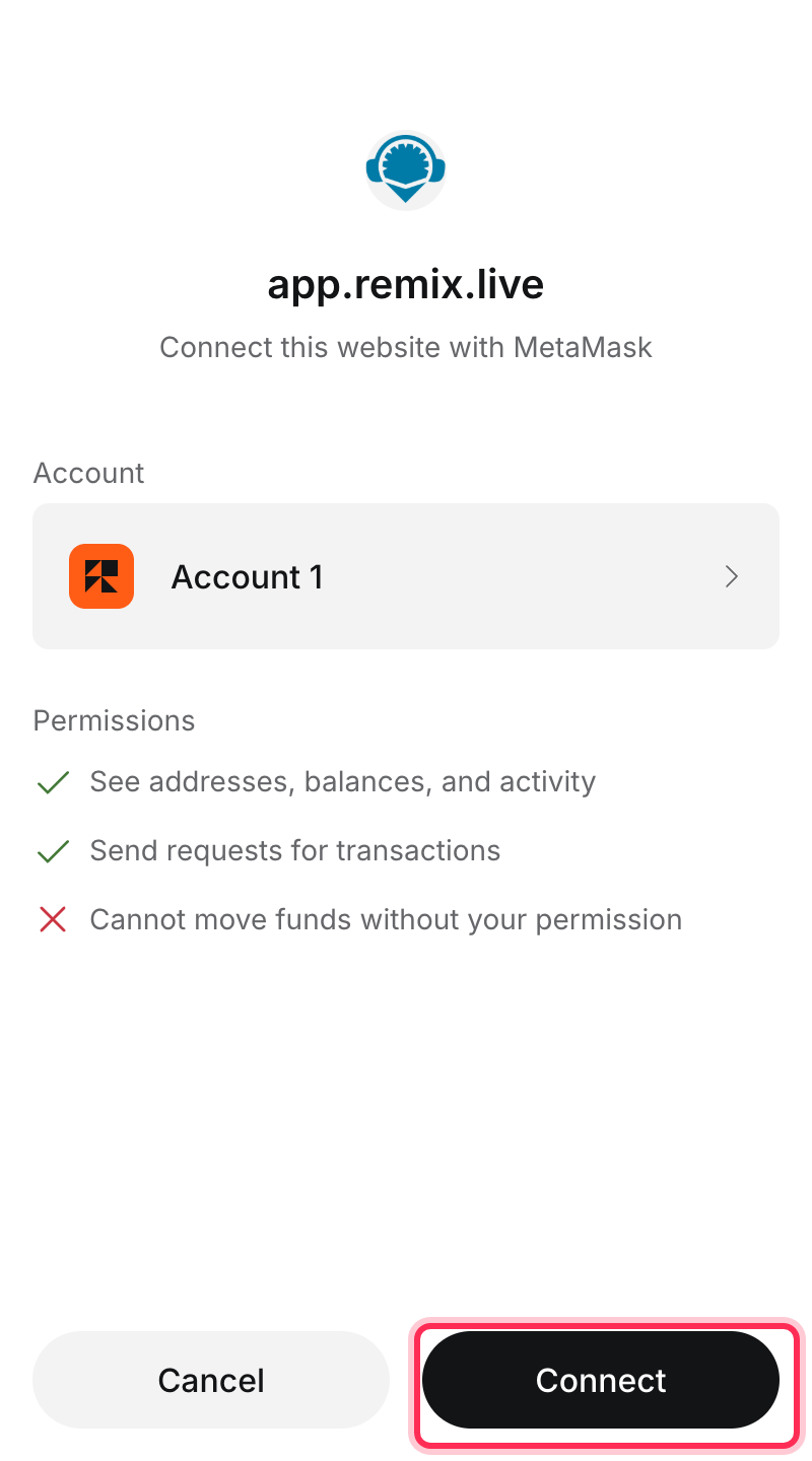 MetaMask connection request from Remix