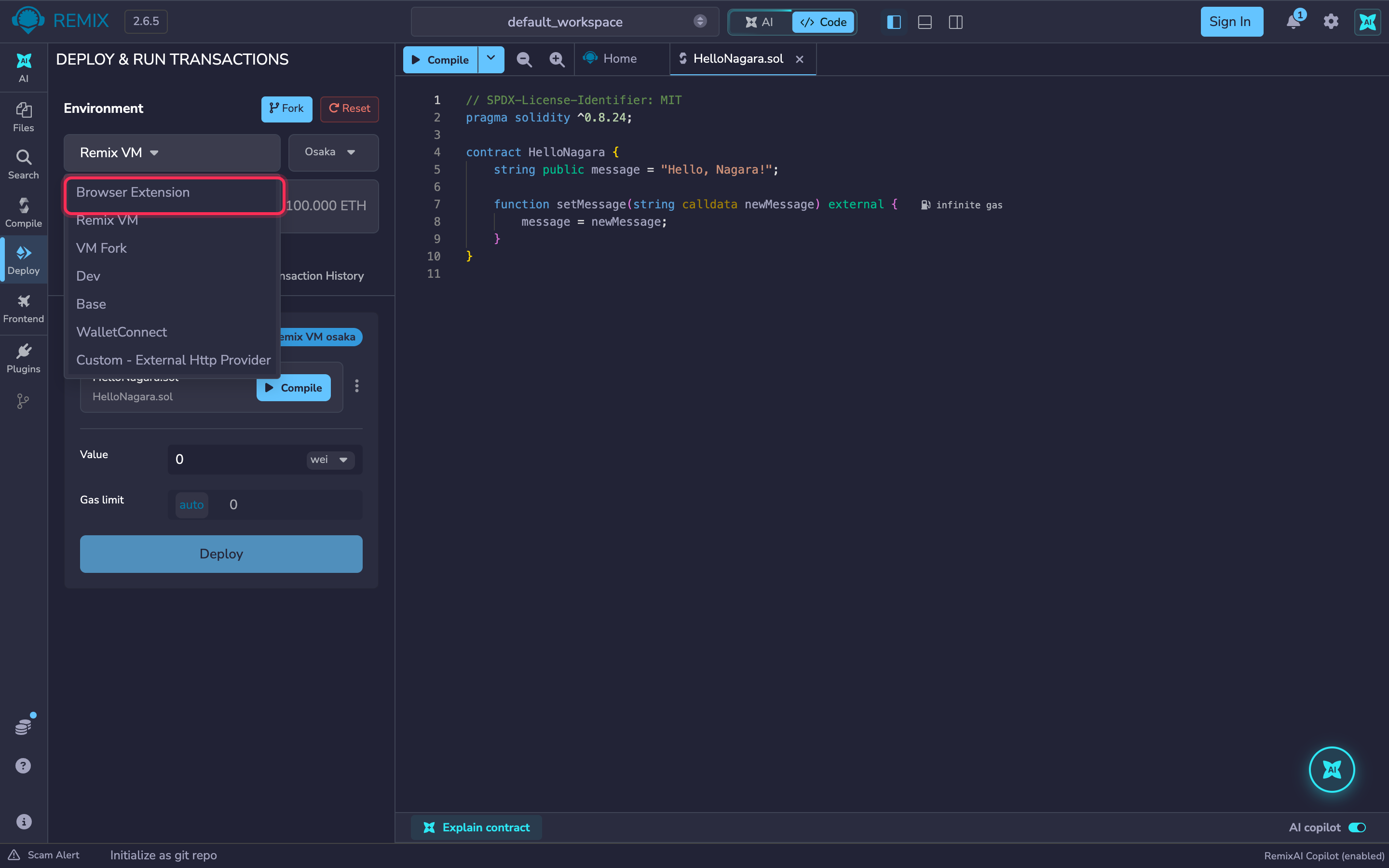 Environment dropdown with Browser Extension highlighted