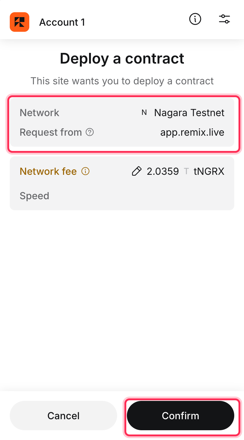 MetaMask deploy confirmation on Nagara Testnet